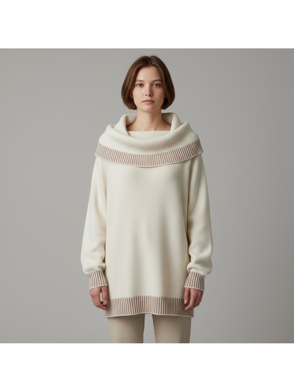 NWT Zaful Women's Ivory Cowl Neck Knit Sweater Pullover, XL